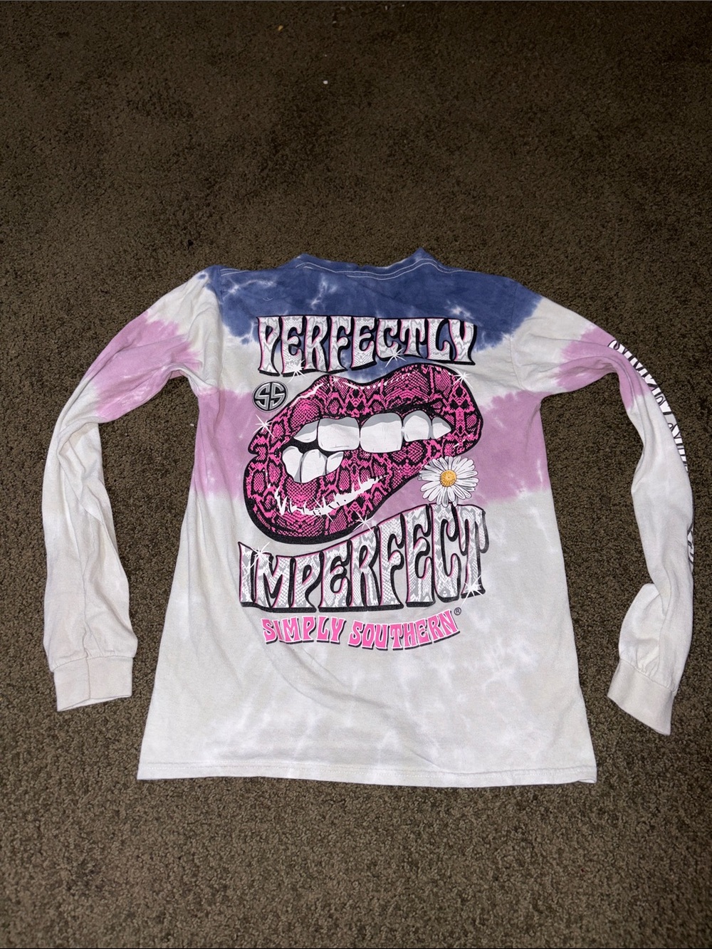 Simply Southern Long Sleeve Tie-Dye Tee - Blue, Purple & White